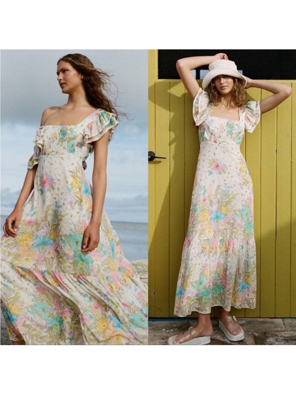 New SPELL Lei Lei Frill Gown - Cream Floral sz XL